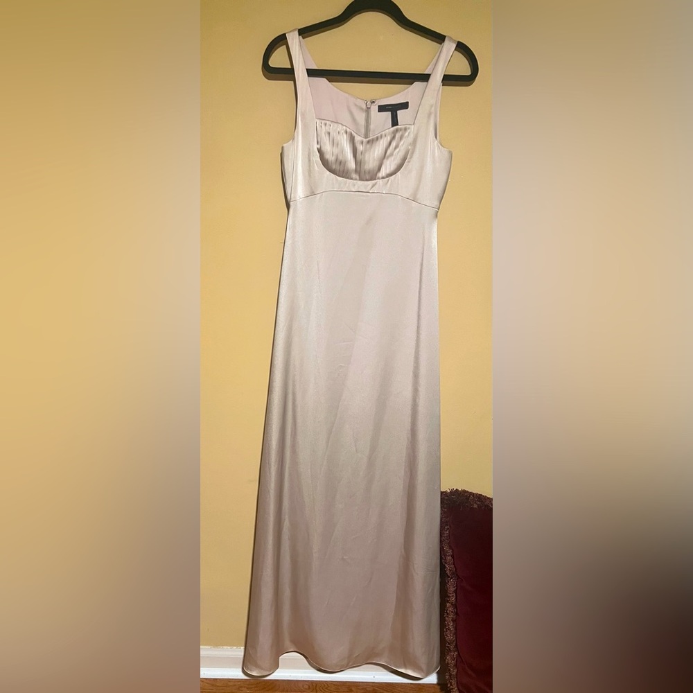BCBG Max Azria Satin Cream Sleeveless Scoop Neck Maxi Dress NWOT